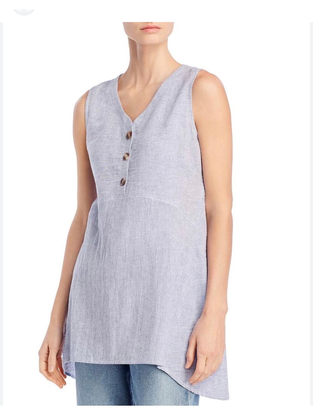 Beach Lunch Lounge M Blue White Stripe Tunic Top Coastal Linen Blend NWT